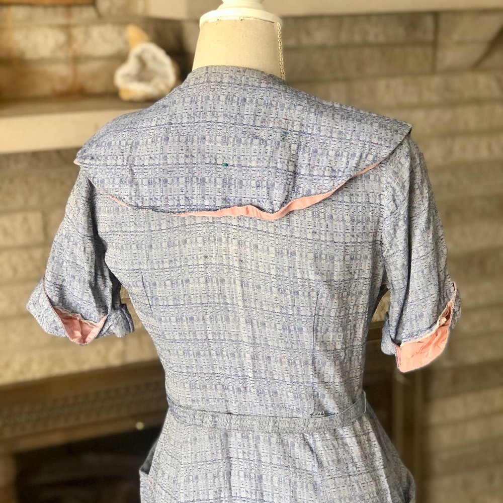 Vintage 1970s Handmade Belted Pink & Blue Pocket Dress - Picture 8 of 8